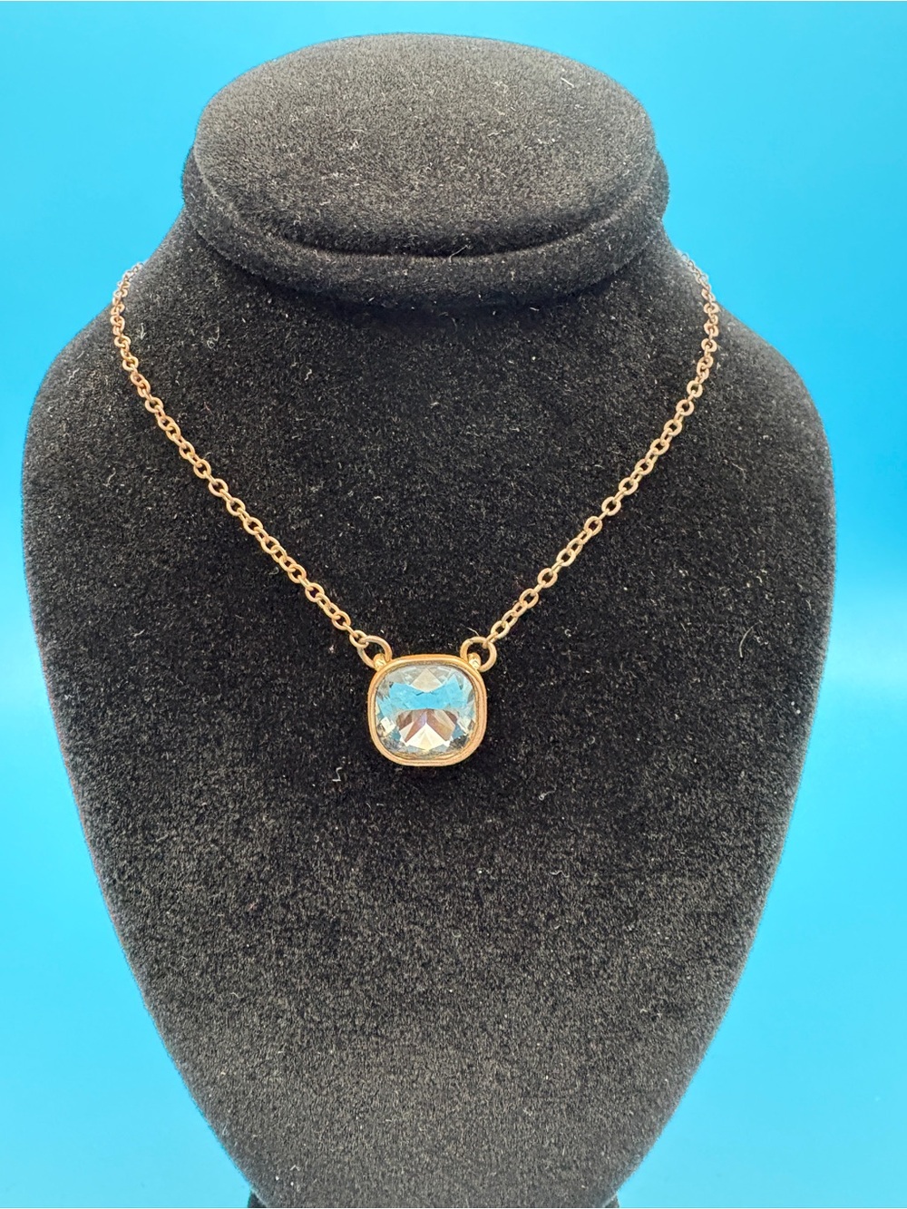 Brass colour Chain Necklace with  Faceted Crystal Pendant - Women Jewelry